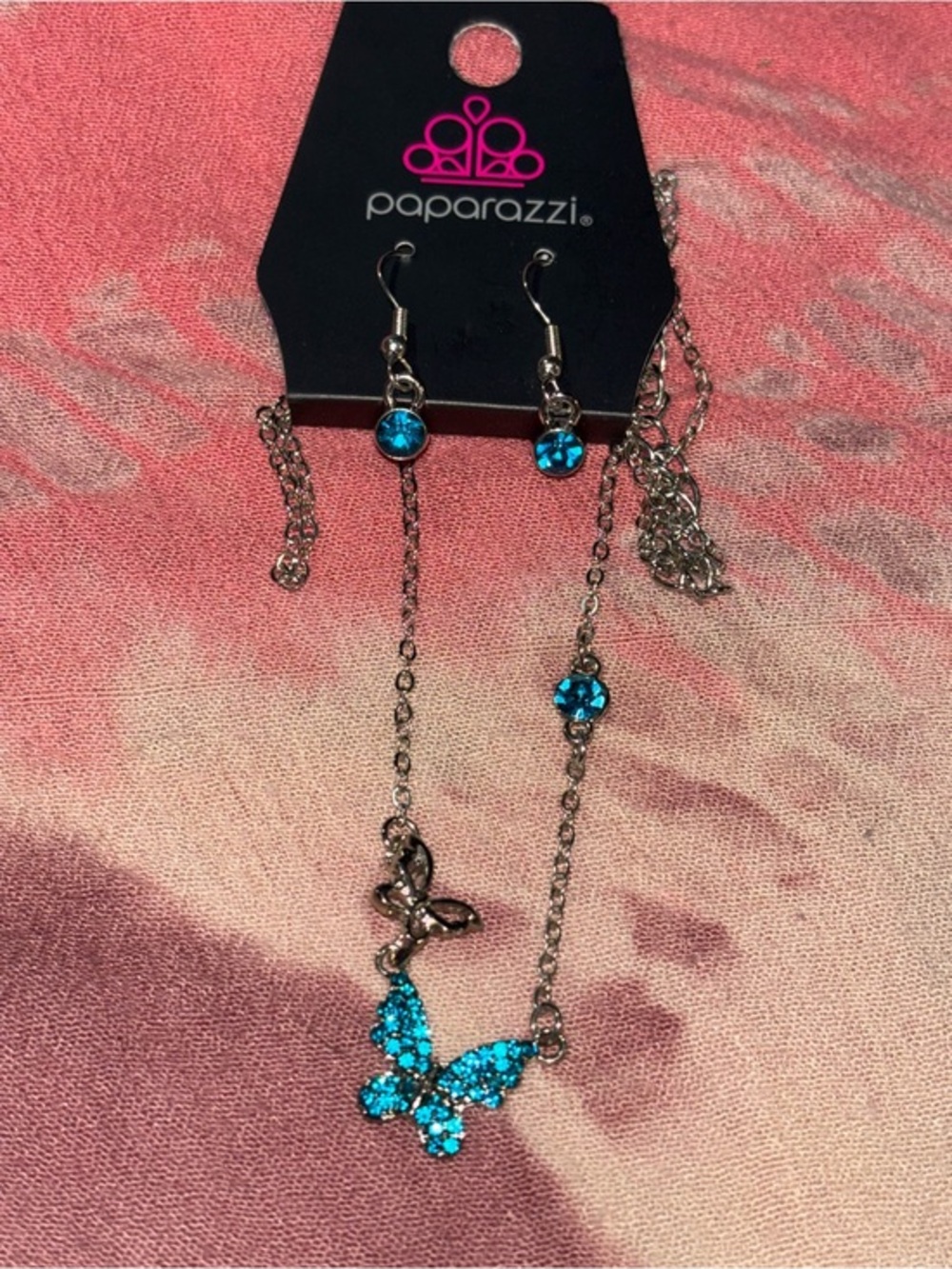 Paparazzi Turquoise Crystal Butterfly Necklace and Earrings Set